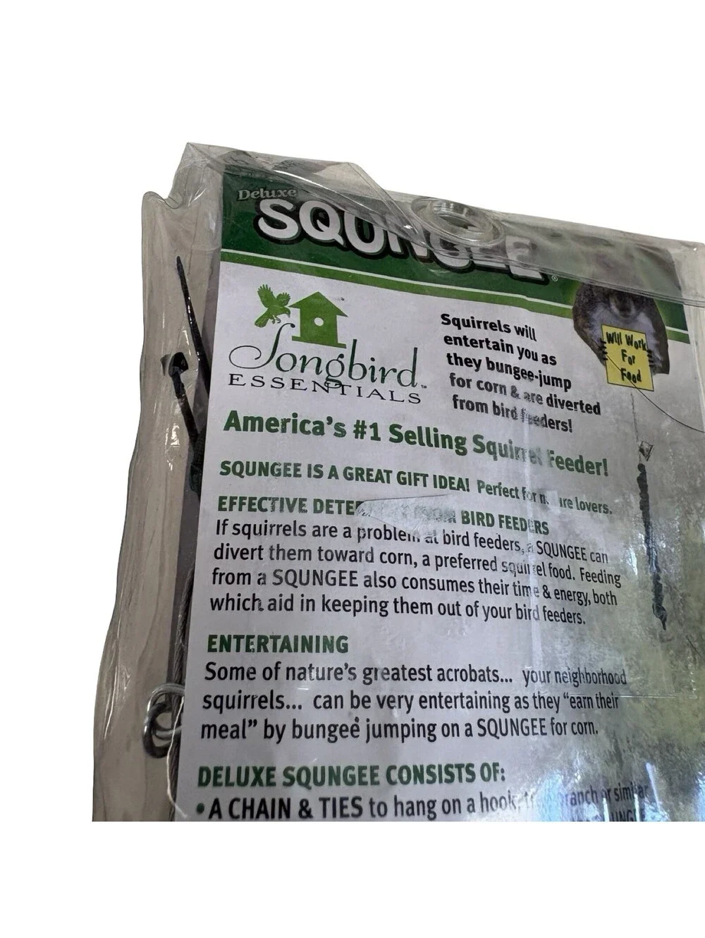 Songbird Essentials Deluxe Squngee Squirrel Feeder Bungee Jumper New in Package